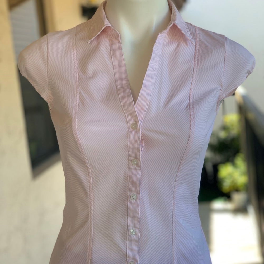Light Pink Cotton cap shirt sleeve striped Shirt